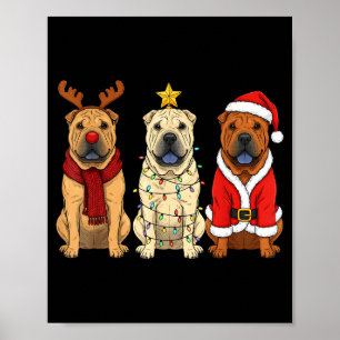 Retro Christmas Shar Pei Santa Reindeer Dog Lover Poster