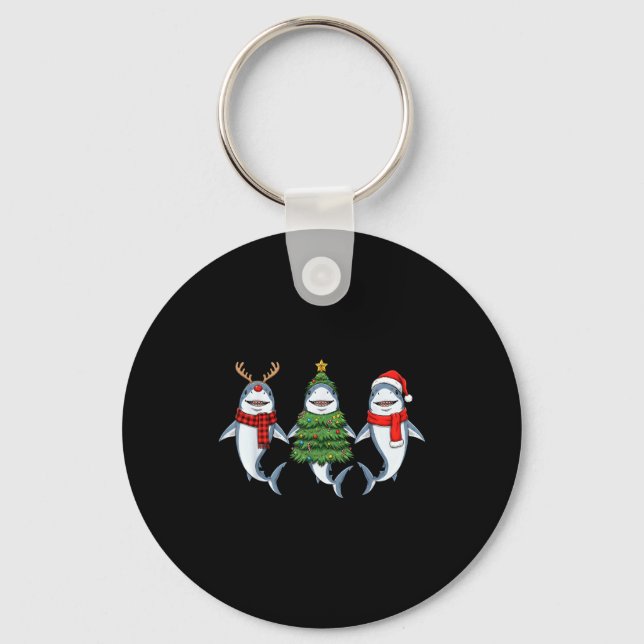 Retro Christmas Shark Santa Reindeer  Key Ring (Front)