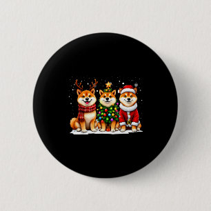 Retro Christmas Shiba Inu Santa Reindeer Dog Lover 6 Cm Round Badge