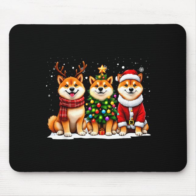 Retro Christmas Shiba Inu Santa Reindeer Dog Lover Mouse Pad (Front)