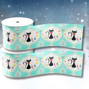 Retro Christmas Siamese Cat Ogee Satin Ribbon