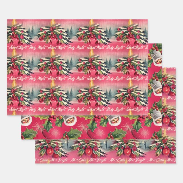  Retro Christmas Silent Night Wrapping Paper Sheet (Set)