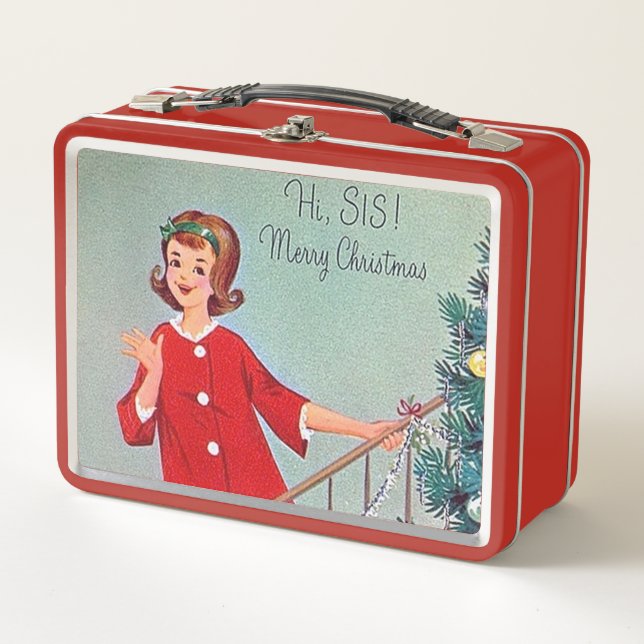 Retro Christmas Sister Holiday Metal Lunch Box (Front)