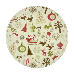 Retro Christmas Sketch Seamless Pattern Cutting Board
