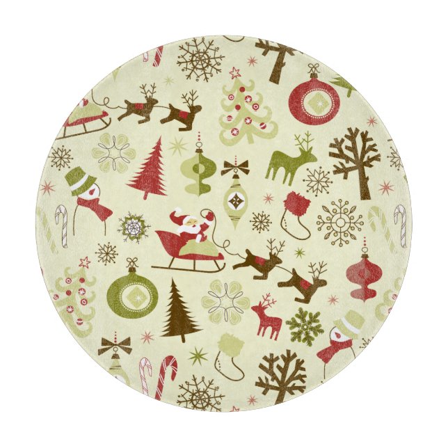 Retro Christmas Sketch Seamless Pattern Cutting Board (Front)