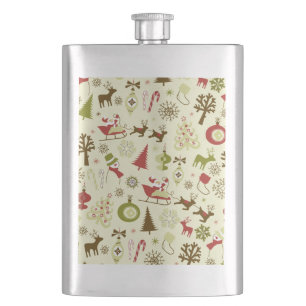 Retro Christmas Sketch Seamless Pattern Hip Flask