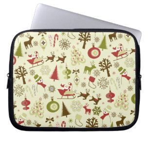 Retro Christmas Sketch Seamless Pattern Laptop Sleeve