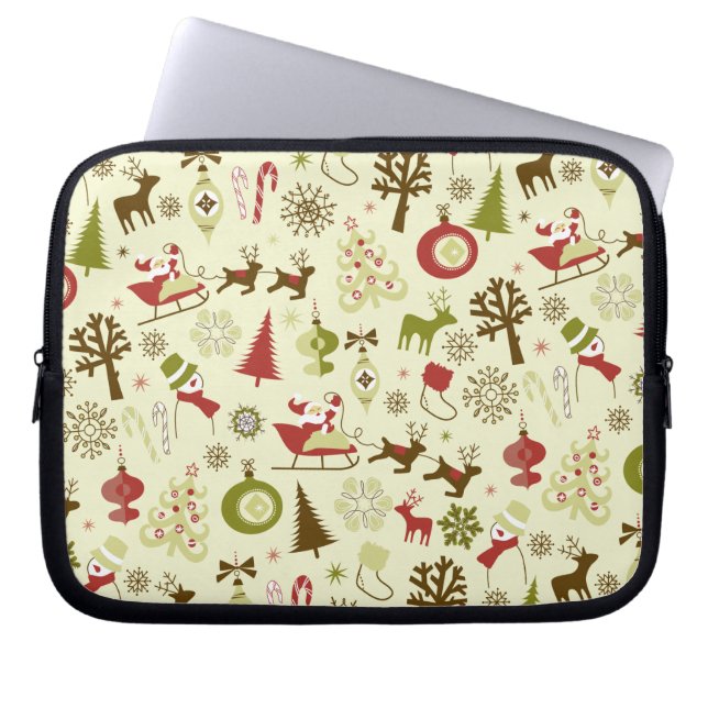 Retro Christmas Sketch Seamless Pattern Laptop Sleeve (Front)