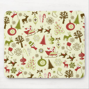 Retro Christmas Sketch Seamless Pattern Mouse Pad