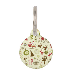 Retro Christmas Sketch Seamless Pattern Pet Tag