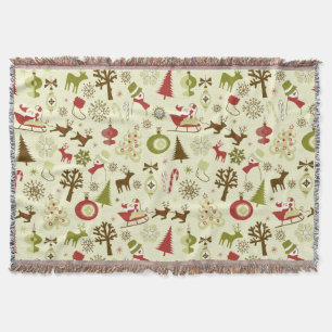 Retro Christmas Sketch Seamless Pattern Throw Blanket