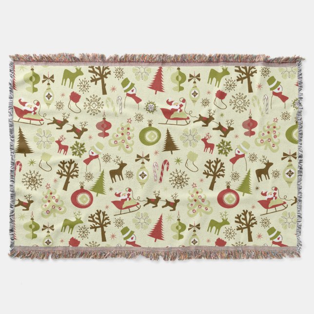 Retro Christmas Sketch Seamless Pattern Throw Blanket (Front)