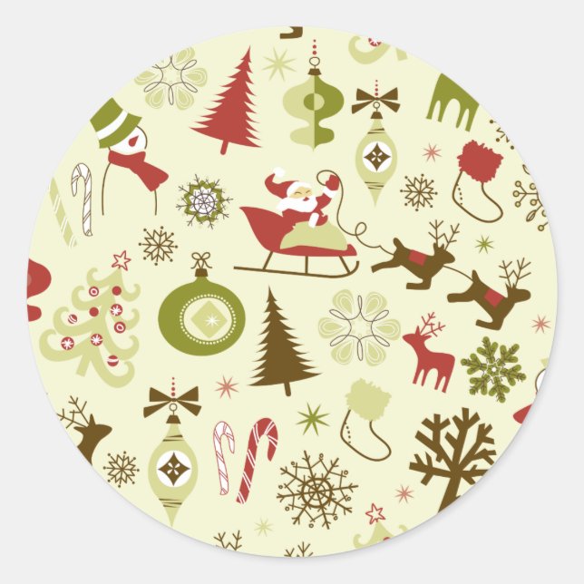 Retro Christmas Sketches Seamless Pattern Classic Round Sticker (Front)