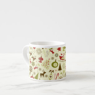 Retro Christmas Sketches Seamless Pattern Espresso Cup