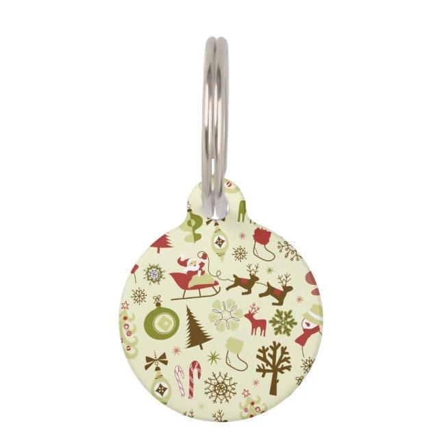 Retro Christmas Sketches Seamless Pattern Pet Tag (Front)