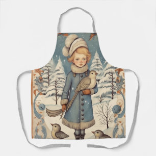 Retro Christmas snow scene Apron