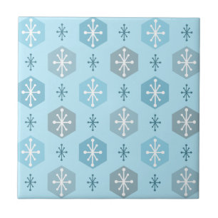 Retro Christmas Snowflakes Baby Blue Ceramic Tile