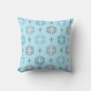 Retro Christmas Snowflakes Baby Blue Cushion