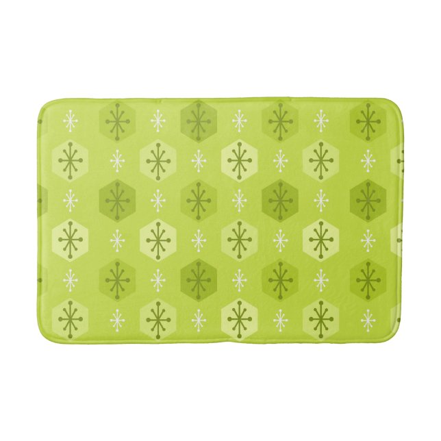 Retro Christmas Snowflakes Chartreuse Bath Mat (Front)