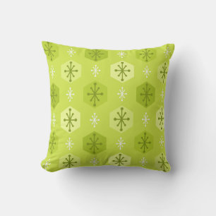 Retro Christmas Snowflakes Chartreuse Cushion