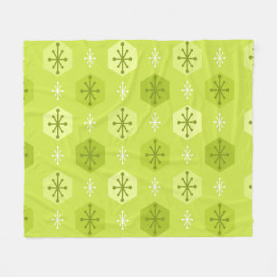 Retro Christmas Snowflakes Chartreuse Fleece Blanket