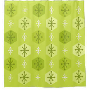 Retro Christmas Snowflakes Chartreuse Shower Curtain