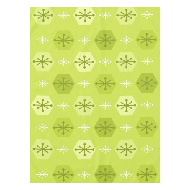 Retro Christmas Snowflakes Chartreuse Tablecloth (Front)
