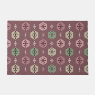 Retro Christmas Snowflakes Red Gold Doormat