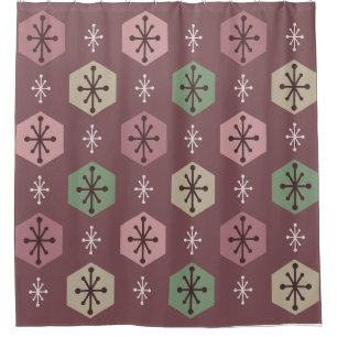 Retro Christmas Snowflakes Red Gold Shower Curtain