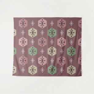 Retro Christmas Snowflakes Red Gold Tapestry