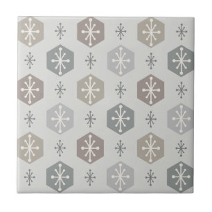 Retro Christmas Snowflakes Silver Gold Ceramic Tile