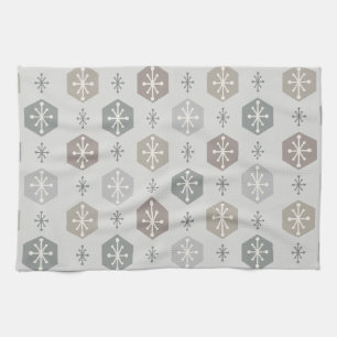 Retro Christmas Snowflakes Silver Gold Tea Towel