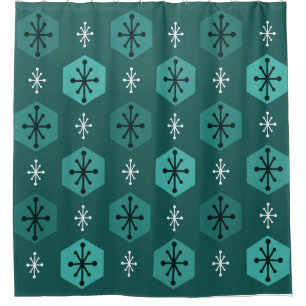 Retro Christmas Snowflakes Teal Shower Curtain