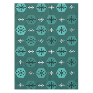 Retro Christmas Snowflakes Teal Tablecloth
