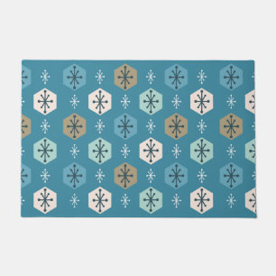 Retro Christmas Snowflakes Turquoise Gold Doormat