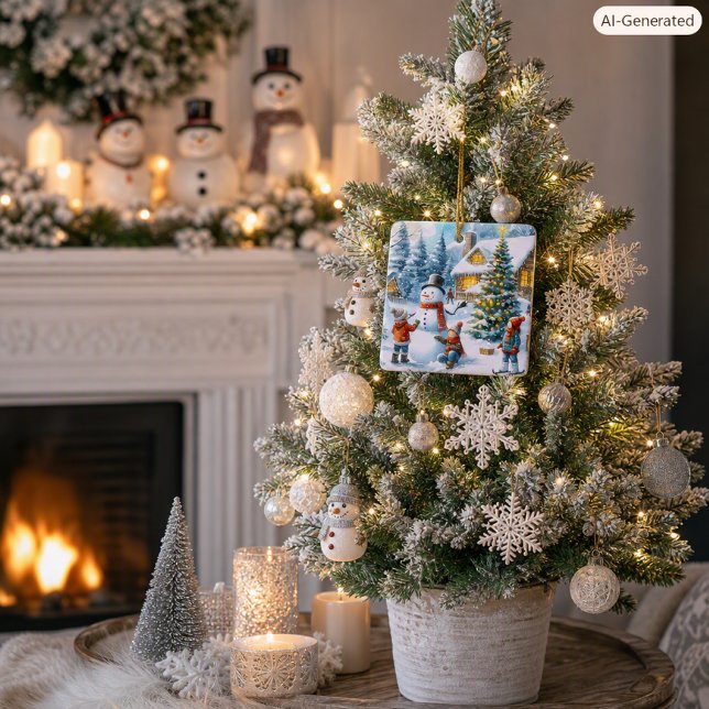 Retro Christmas Snowman  Ceramic Ornament (Creator Uploaded)