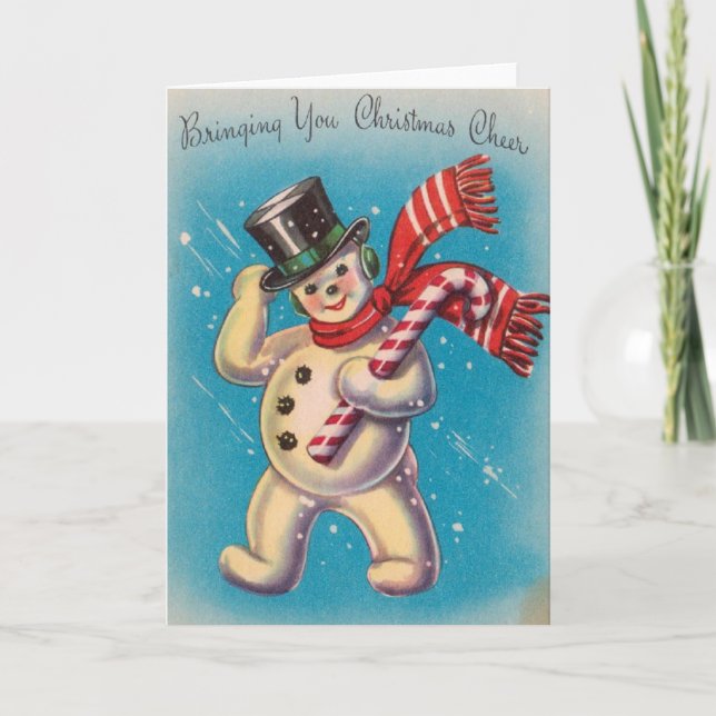 Retro Christmas Snowman Greeting Card (Front)