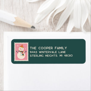 Retro Christmas Snowman Postage Stamp Return Address Label