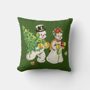 Retro Christmas Snowpeople Cushion