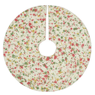 Retro Christmas Spatter Paint Red Gold Green Cream Brushed Polyester Tree Skirt