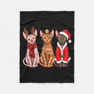 Retro Christmas Sphynx Cat Santa Reindeer  Fleece Blanket