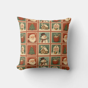 Retro Christmas Stamp Collage Cushion