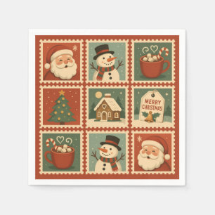 Retro Christmas Stamp Collage Napkin
