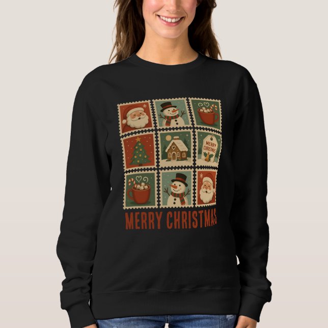 Retro Christmas Stamp Collage Sweatshirt (Front)
