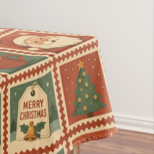 Retro Christmas Stamp Collage Tablecloth
