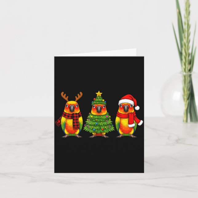 Retro Christmas Sun Conure Parrot Santa Reindeer  Card (Front)