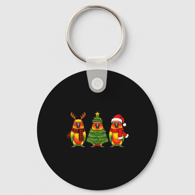 Retro Christmas Sun Conure Parrot Santa Reindeer  Key Ring (Front)