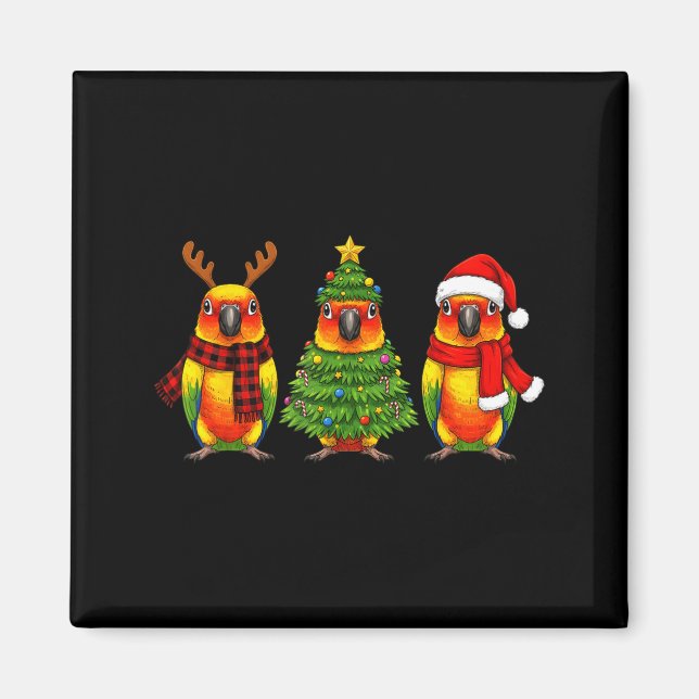 Retro Christmas Sun Conure Parrot Santa Reindeer  Magnet (Front)