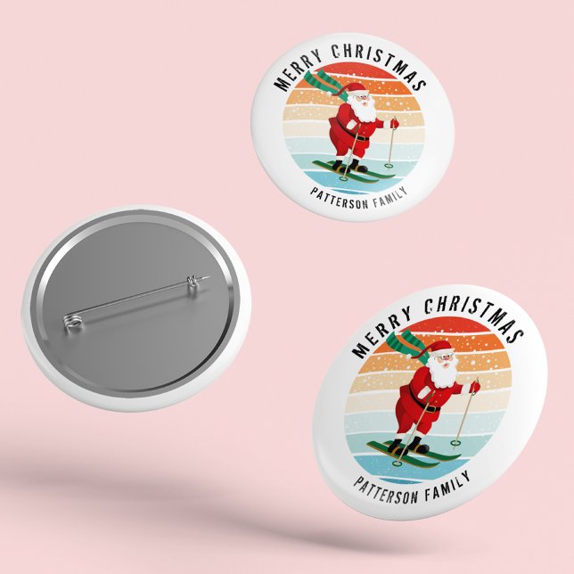 Retro Christmas Sunset Skiing Santa Personalised 3 Cm Round Badge (Creator Uploaded)