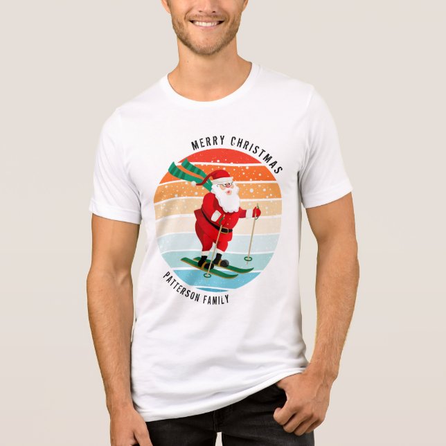 Retro Christmas Sunset Skiing Santa Personalised Tri-Blend Shirt (Front)
